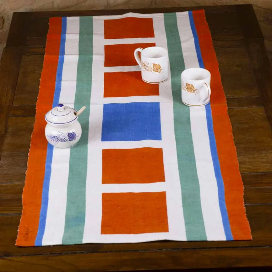 Handmålad hamp Runner Italian Art Unique Piece - Varumärken Viadurini