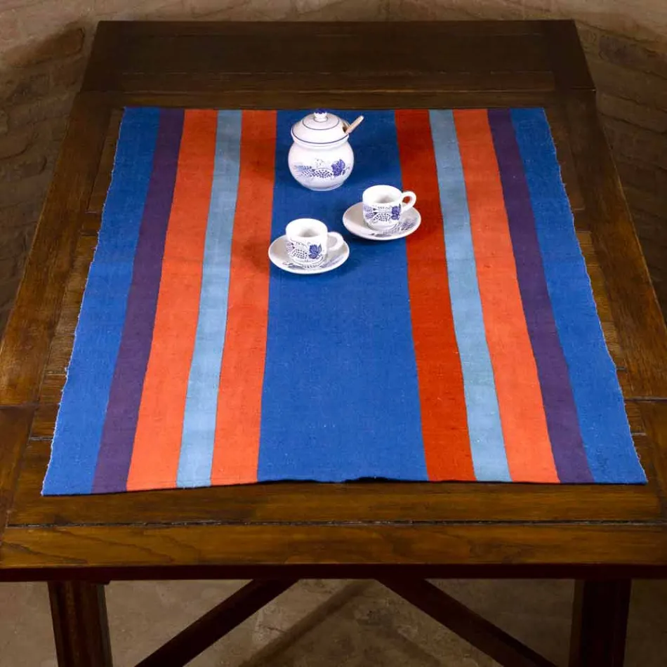 Runner of Italian Art Produced and Hand Painted in Hemp Unique Piece - Merken Viadurini