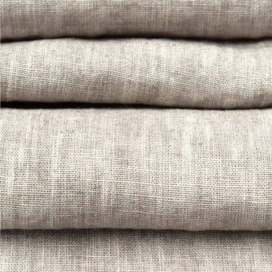 Beige linnelöpare med italiensk hantverkslyxig vikt kant - Limao Viadurini