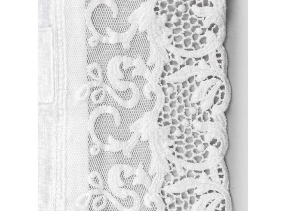 Linne Bordslöpare med vit spets italiensk lyxkvalitet - Farnese Viadurini