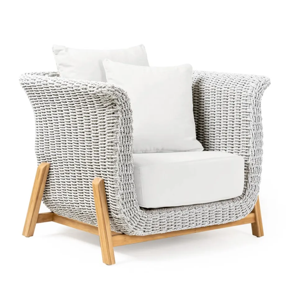 Trädgårdsvardagsrum i teak och handvävt rep - Arjuna Viadurini