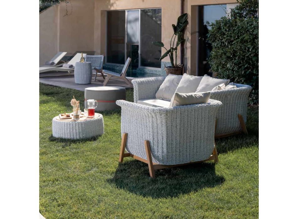 Modular Garden Lounge i teak och handvävt rep - Arjuna Viadurini