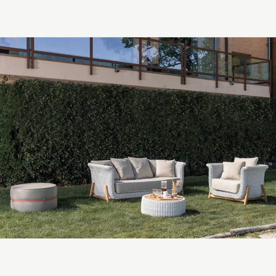 Modular Garden Lounge i teak och handvävt rep - Arjuna Viadurini