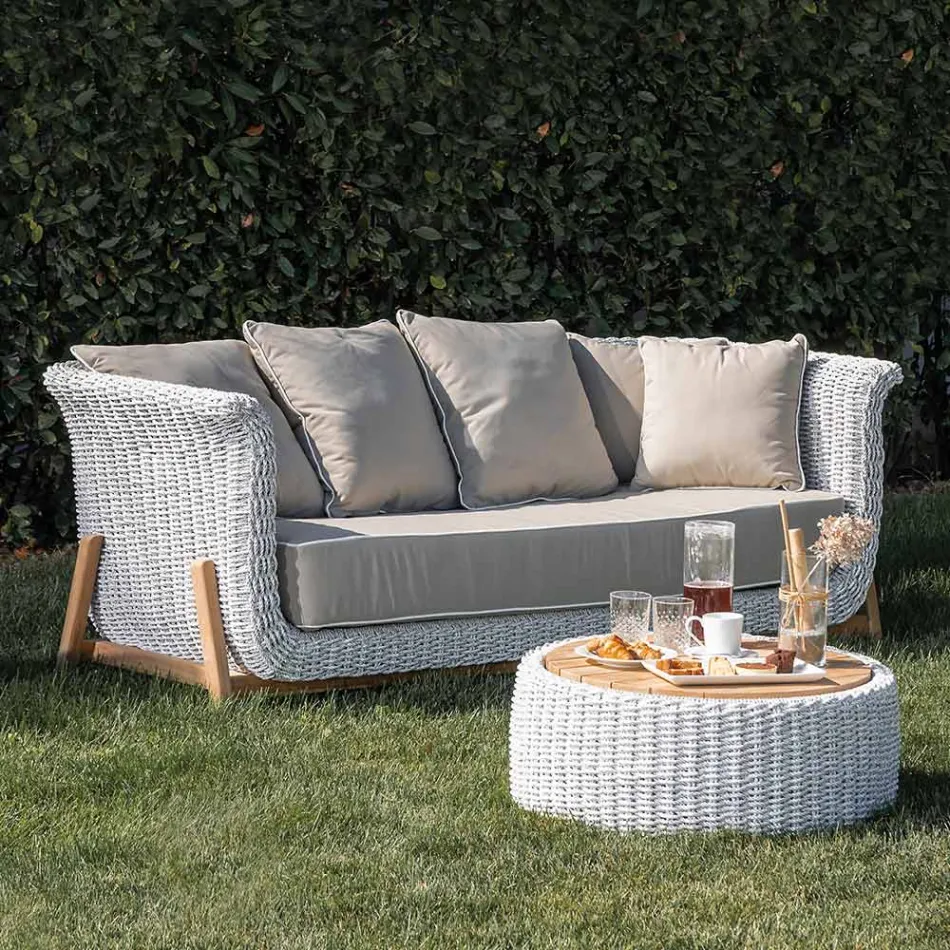 Modular Garden Lounge i teak och handvävt rep - Arjuna Viadurini