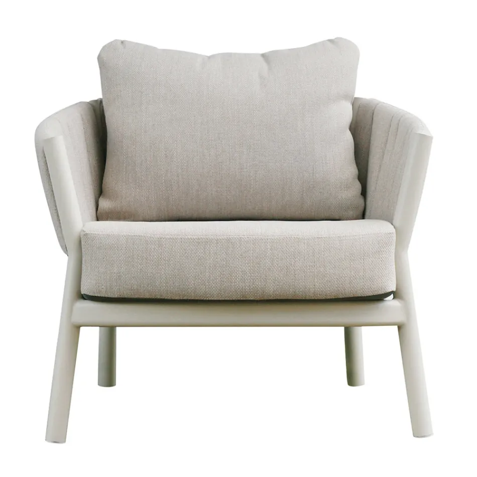 Vardagsrum bestående av 2 fåtöljer, 1 soffa och 2 soffbord i aluminium - Fusion Viadurini