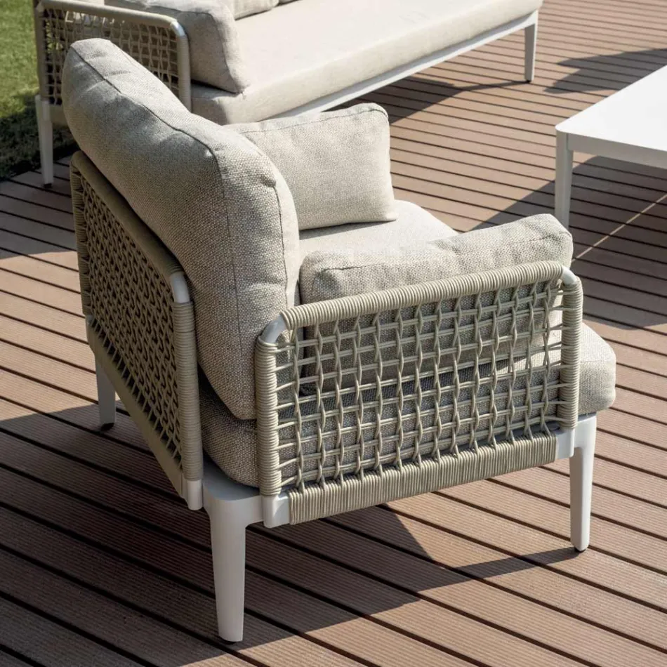 Vardagsrum bestående av 2 fåtöljer, 1 soffa och soffbord i aluminium - Symphony Viadurini