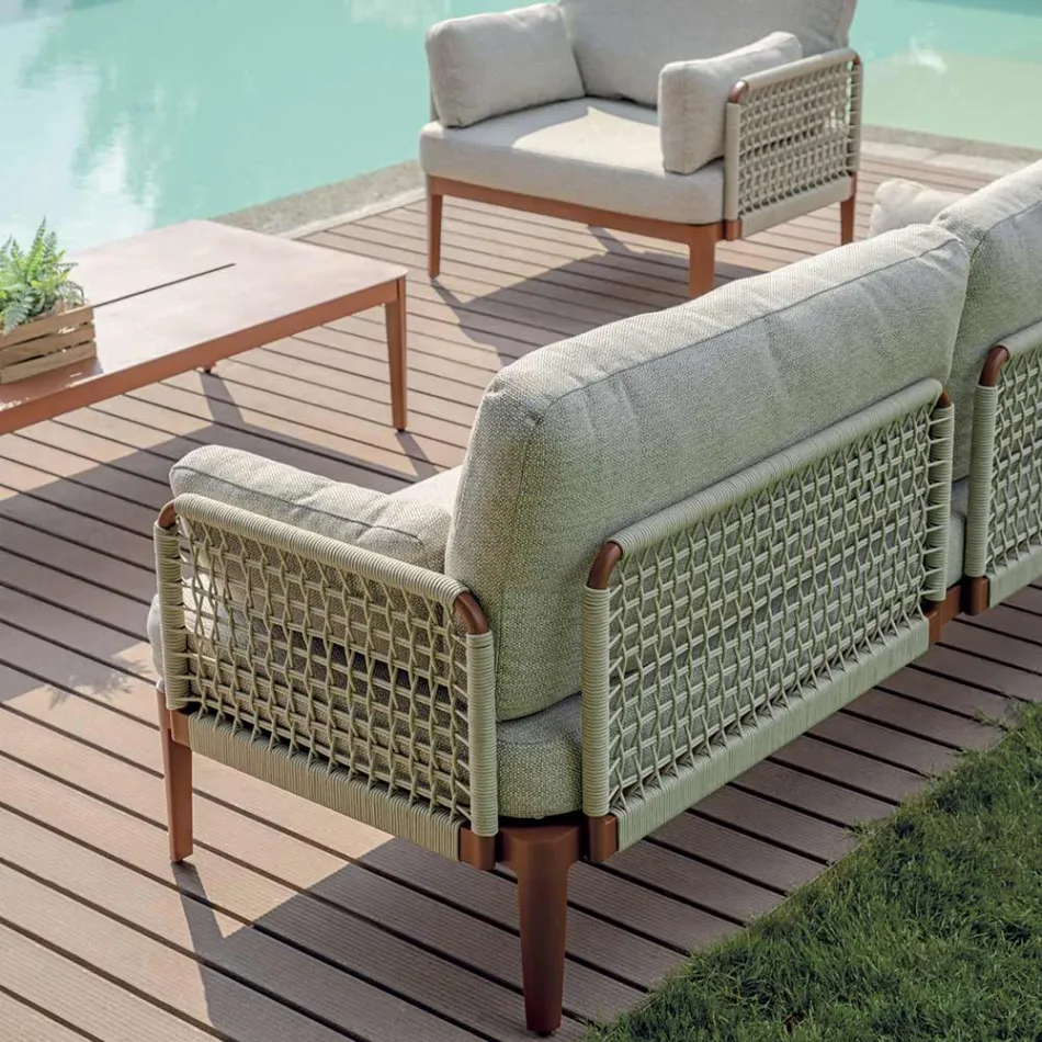 Vardagsrum bestående av 2 fåtöljer, 1 soffa och soffbord i aluminium - Symphony Viadurini