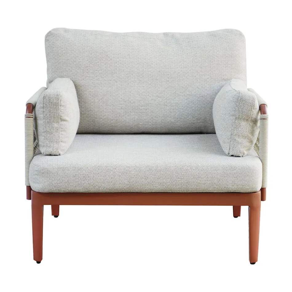 Vardagsrum bestående av 2 fåtöljer, 1 soffa och soffbord i aluminium - Symphony Viadurini