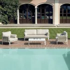 Vardagsrum bestående av 2 fåtöljer, 1 soffa och soffbord i aluminium - Symphony Viadurini