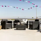 Vardagsrum med 1 soffa, 2 fåtöljer och 1 soffbord med sittdynor - Maskin Viadurini