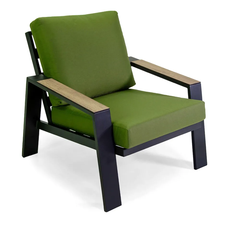 Vardagsrum utomhus bestående av 1 soffa, 2 fåtöljer och 1 soffbord - Righello Viadurini