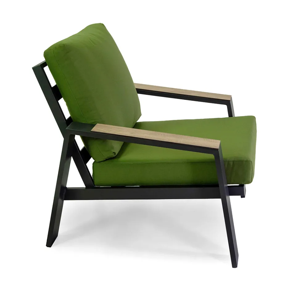 Vardagsrum utomhus bestående av 1 soffa, 2 fåtöljer och 1 soffbord - Righello Viadurini