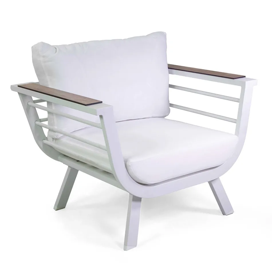 Vardagsrum utomhus bestående av 2 fåtöljer och 1 bord i aluminium - Righello Viadurini