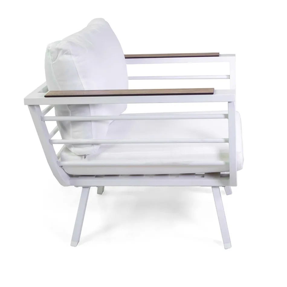 Vardagsrum utomhus bestående av 2 fåtöljer och 1 bord i aluminium - Righello Viadurini