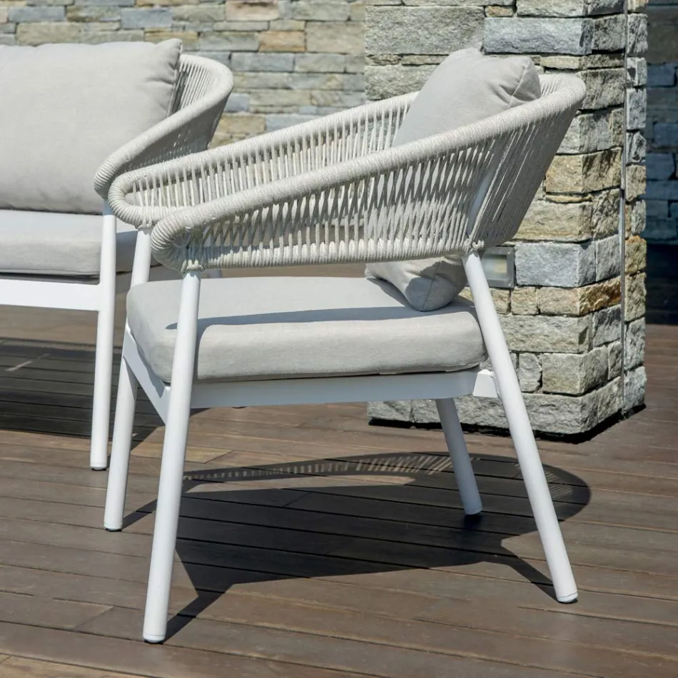 Utomhusvardagsrum med rundade dynor och armstöd - Zenith Viadurini