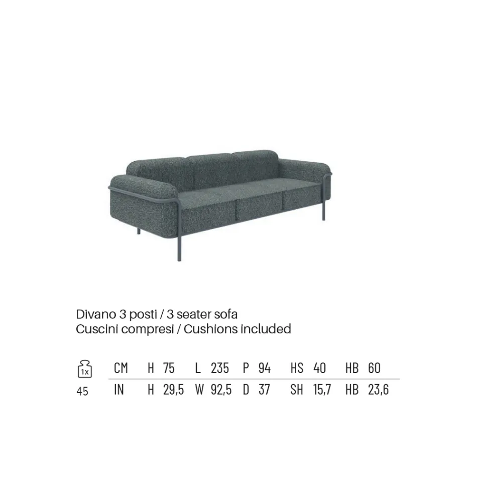 Utevardagsrum med soffa och 2 fåtöljer i tyg Made in Italy - Suki Viadurini