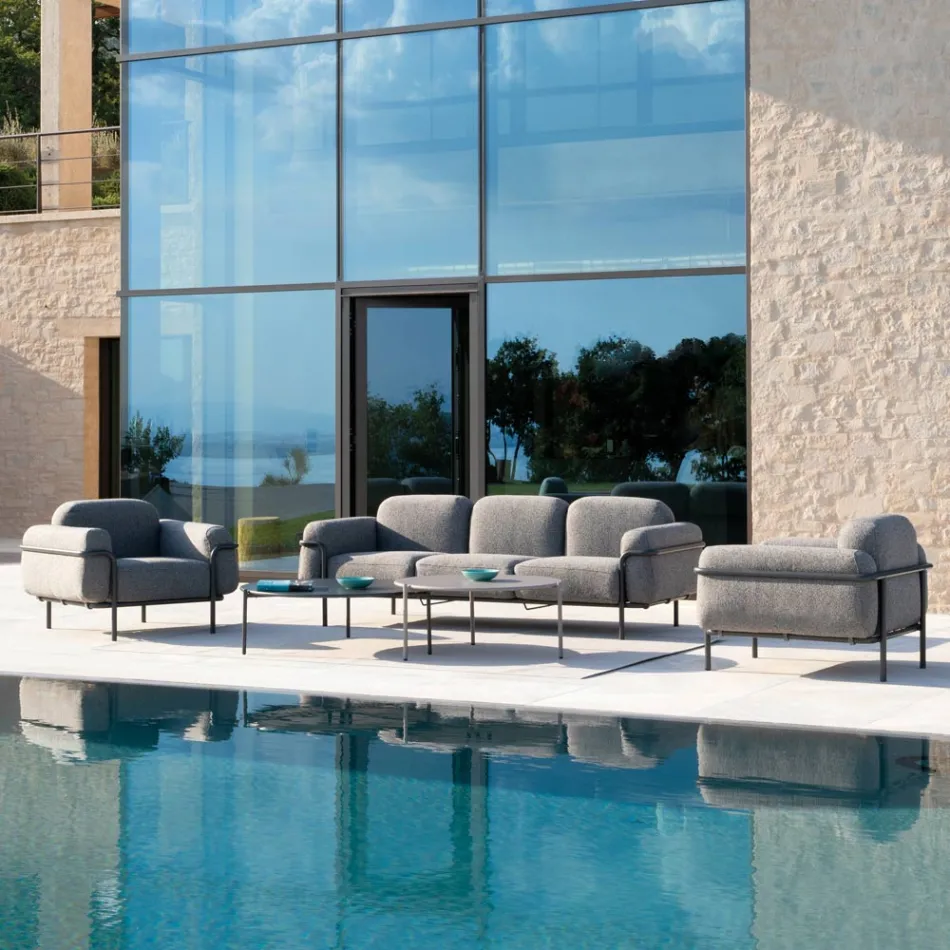 Utevardagsrum med soffa och 2 fåtöljer i tyg Made in Italy - Suki Viadurini