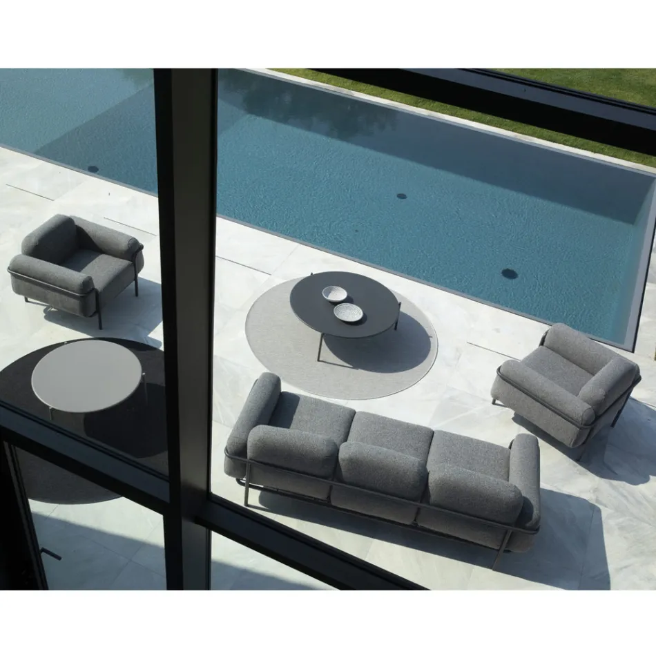 Utevardagsrum med soffa och 2 fåtöljer i tyg Made in Italy - Suki Viadurini