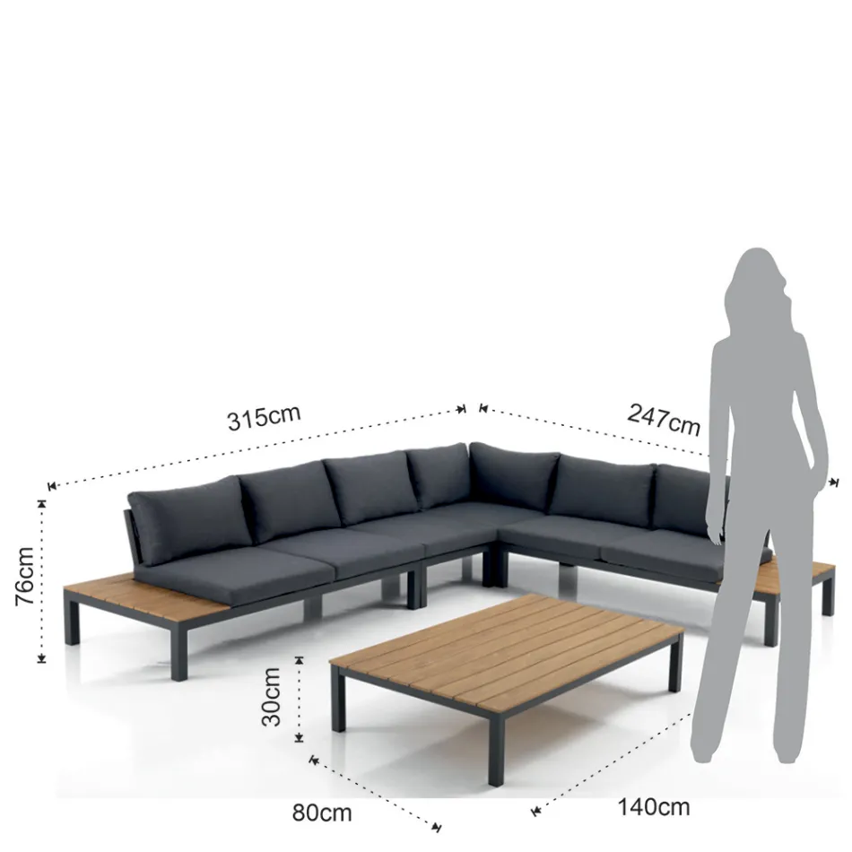 Vardagsrum utomhus och inomhus som består av 1 hörnsoffa och 1 soffbord - Savoir Viadurini