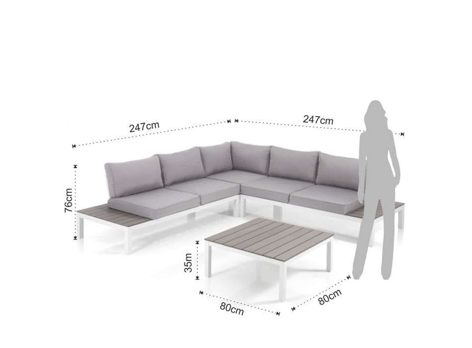 Utomhus och inomhus vardagsrum med soffa och soffbord i matt vit aluminium - Dire Viadurini