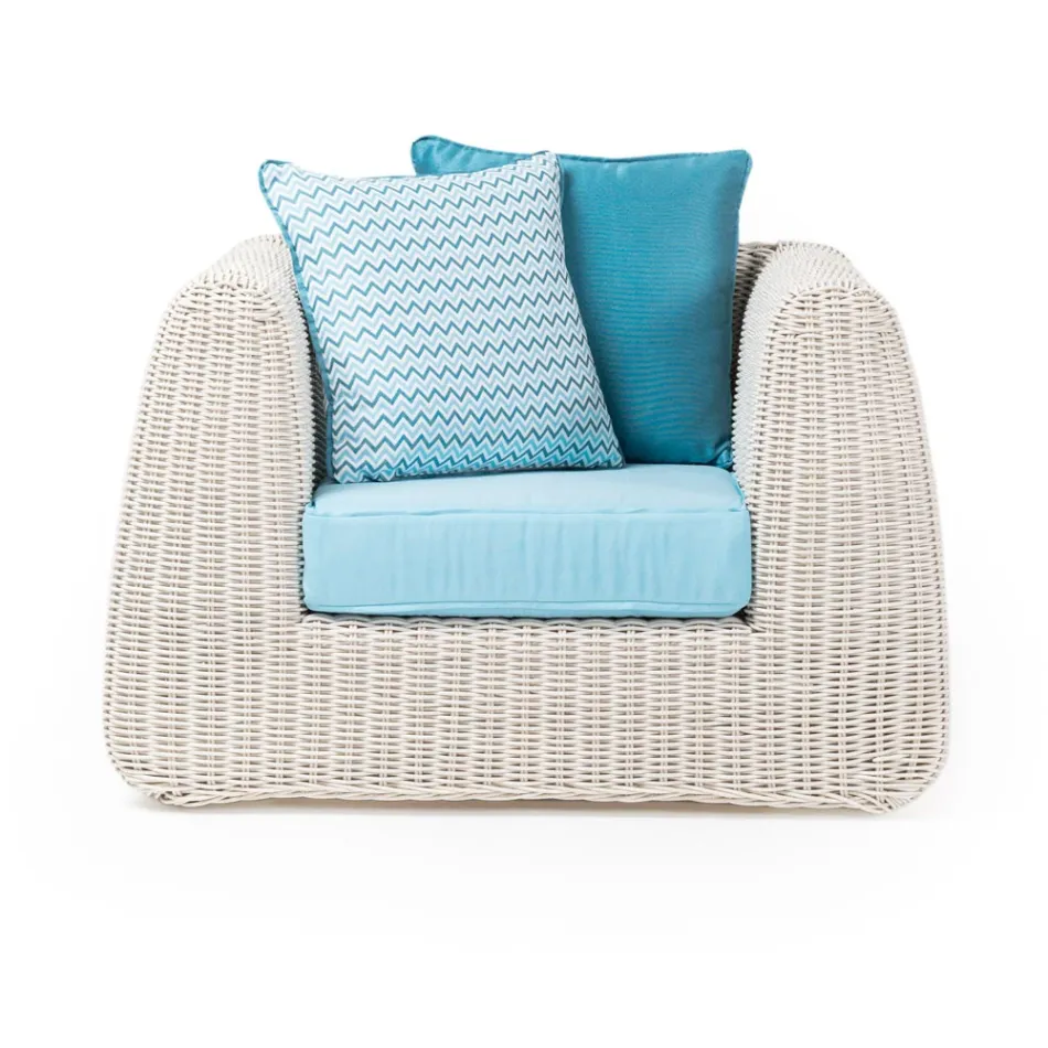 Outdoor Lounge i polyrattan och blå kuddar - Charlie Viadurini