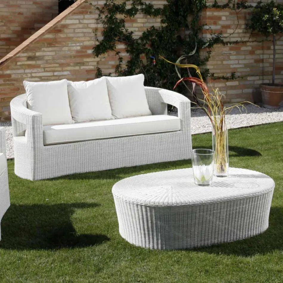 REHAU Polyrattan Utomhus Loungegrupp med Vita Kuddar - Charmix Viadurini