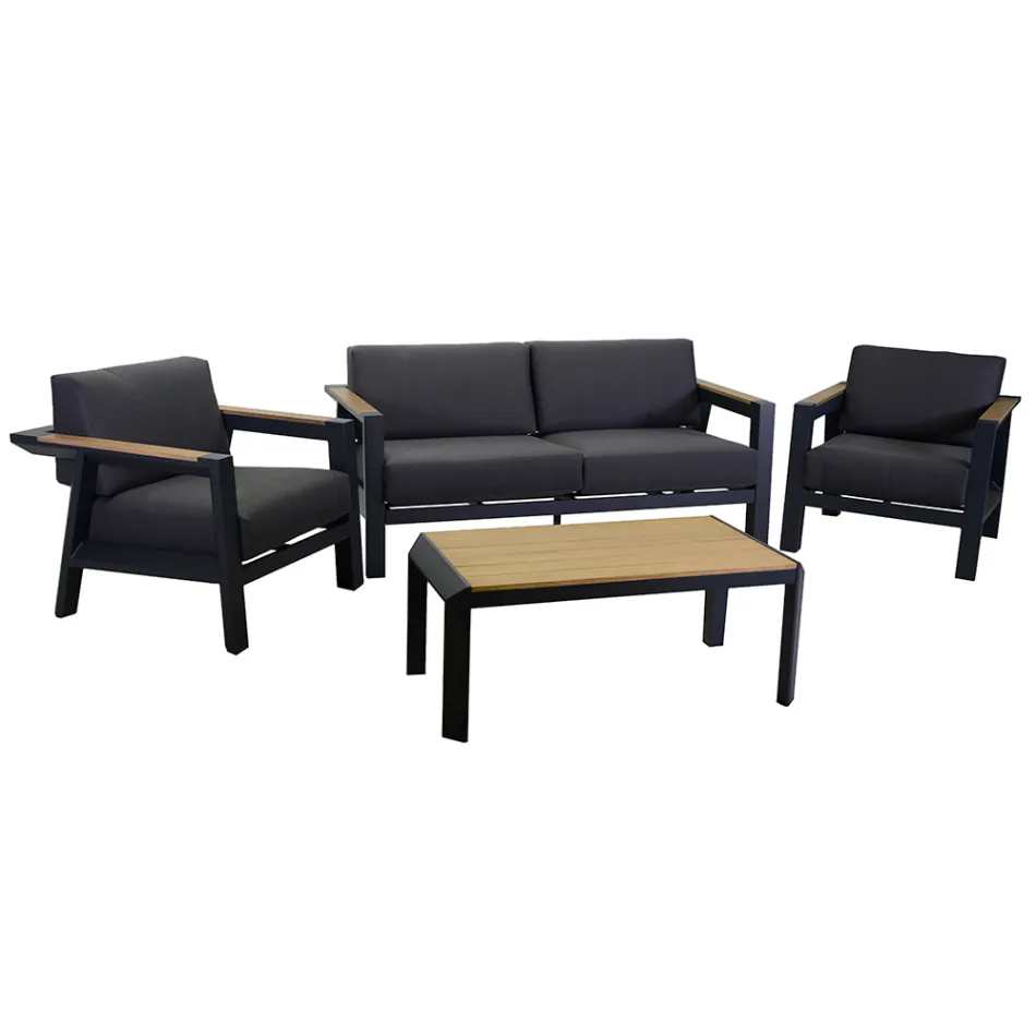 Utomhuslounge i aluminium med detaljer i brasiliansk teak - Diary Viadurini