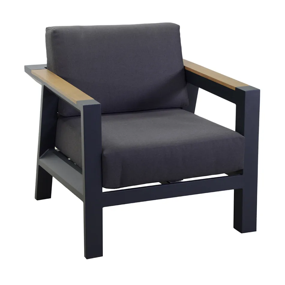 Utomhuslounge i aluminium med detaljer i brasiliansk teak - Diary Viadurini