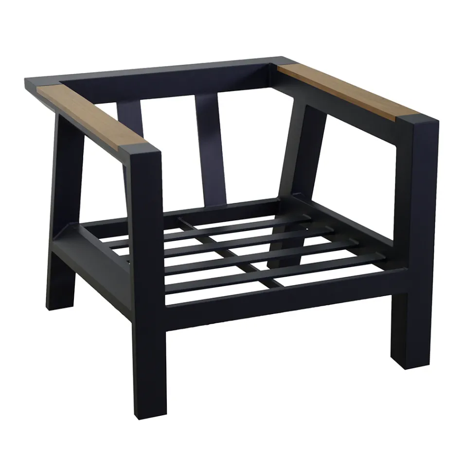 Utomhuslounge i aluminium med detaljer i brasiliansk teak - Diary Viadurini