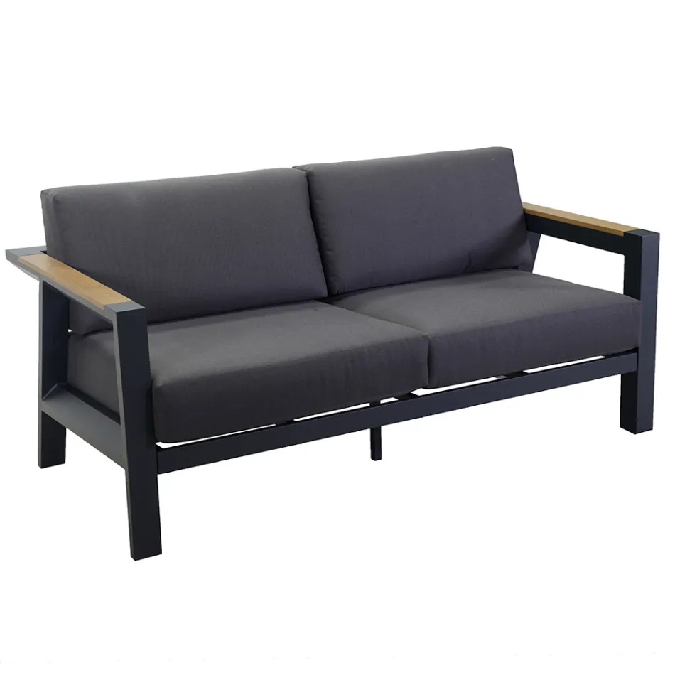 Utomhuslounge i aluminium med detaljer i brasiliansk teak - Diary Viadurini