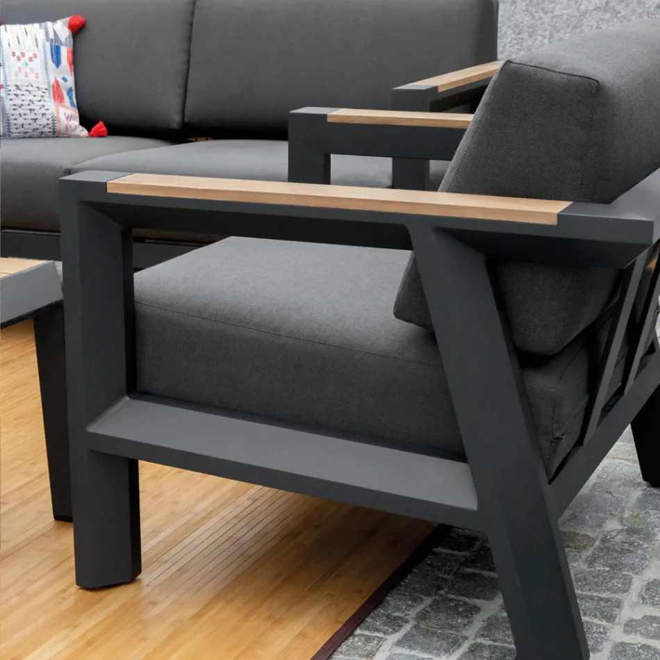 Utomhuslounge i aluminium med detaljer i brasiliansk teak - Diary Viadurini