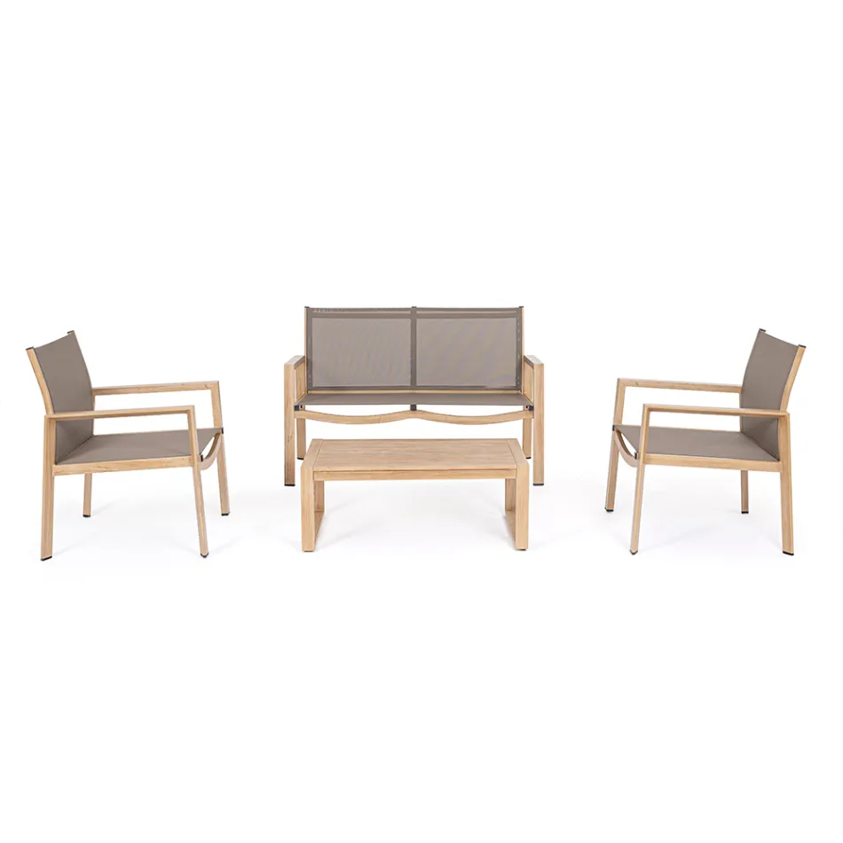 Trädgårdslounge med 1 soffa, 2 fåtöljer och 1 soffbord - Plan Viadurini