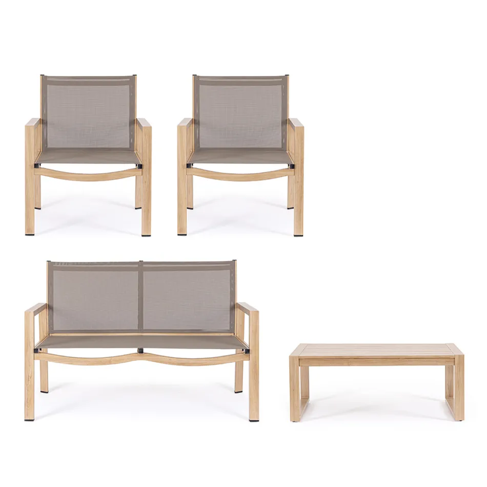 Trädgårdslounge med 1 soffa, 2 fåtöljer och 1 soffbord - Plan Viadurini