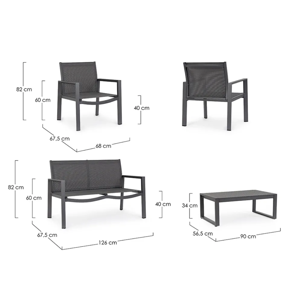 Trädgårdslounge med 1 soffa, 2 fåtöljer och 1 soffbord - Plan Viadurini