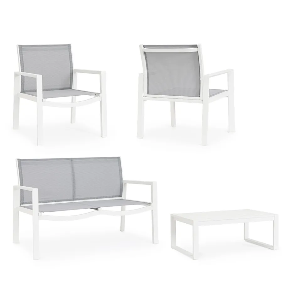 Trädgårdslounge med 1 soffa, 2 fåtöljer och 1 soffbord - Plan Viadurini