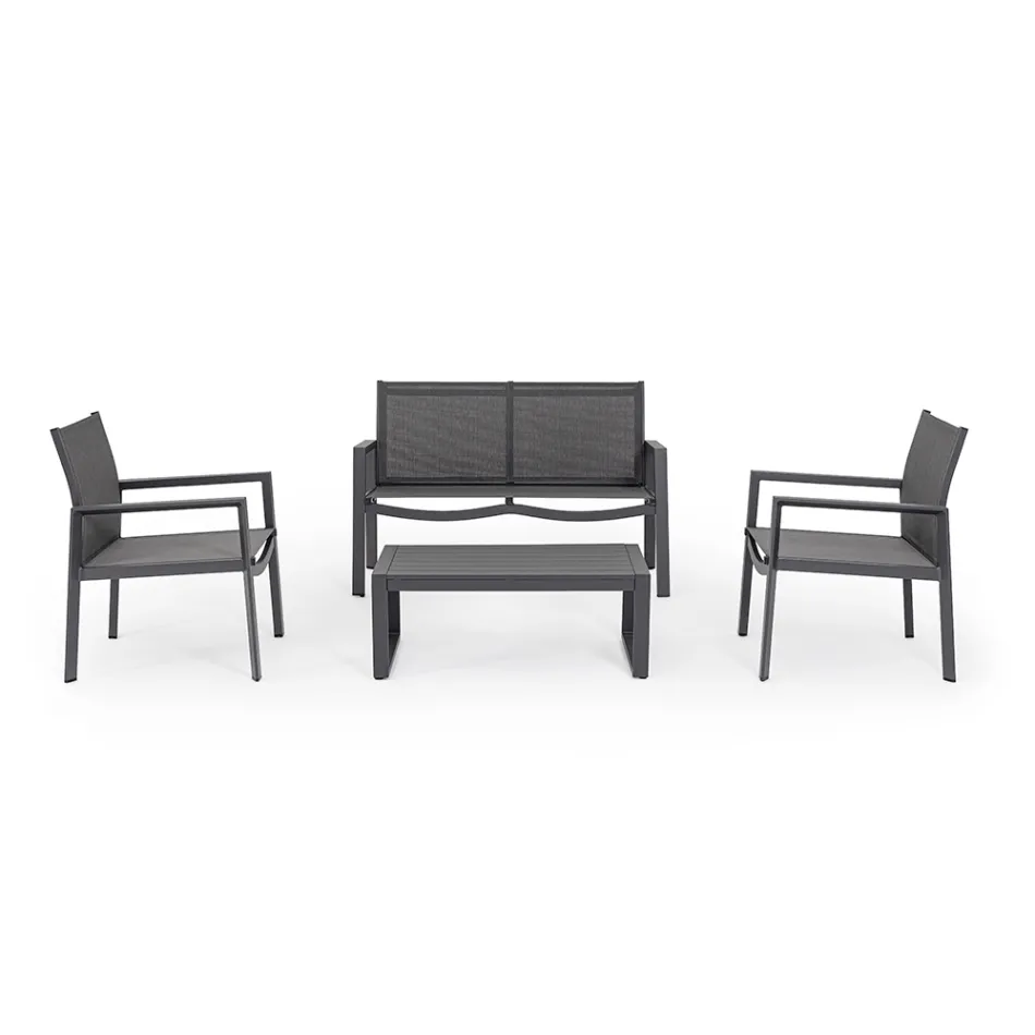 Trädgårdslounge med 1 soffa, 2 fåtöljer och 1 soffbord - Plan Viadurini