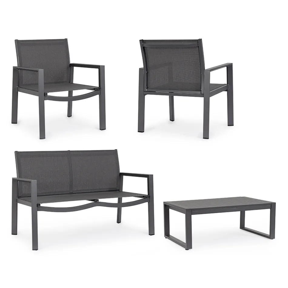 Trädgårdslounge med 1 soffa, 2 fåtöljer och 1 soffbord - Plan Viadurini