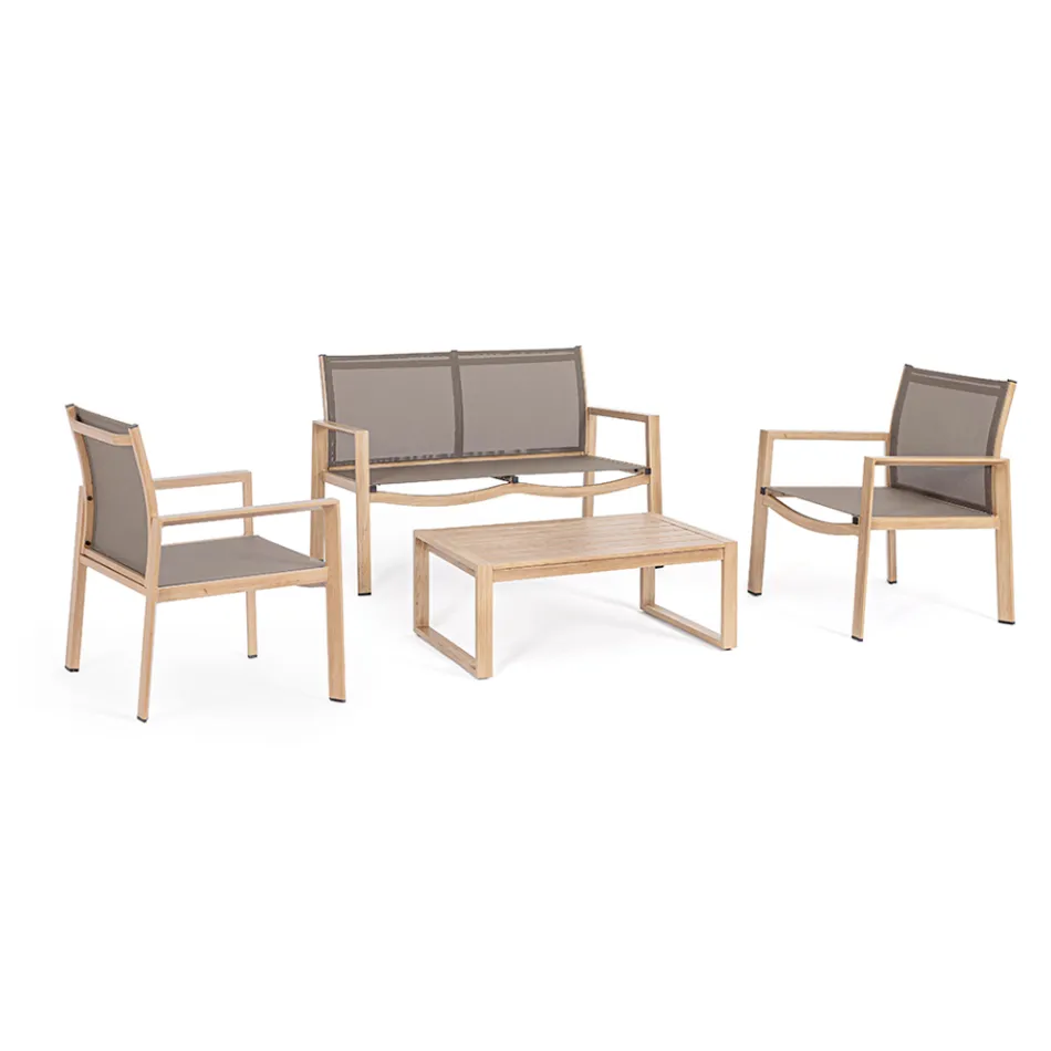 Trädgårdslounge med 1 soffa, 2 fåtöljer och 1 soffbord - Plan Viadurini