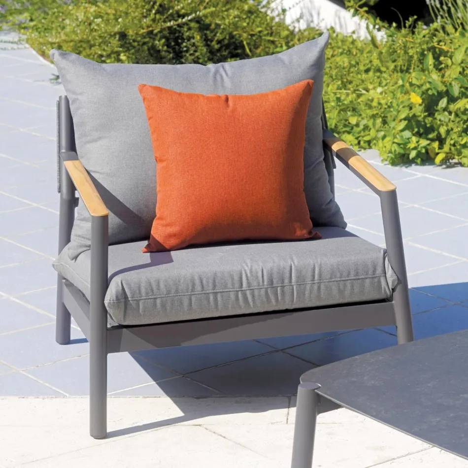Trädgårdslounge med 2 fåtöljer, 1 soffa och 1 aluminiumbord - Minni Viadurini