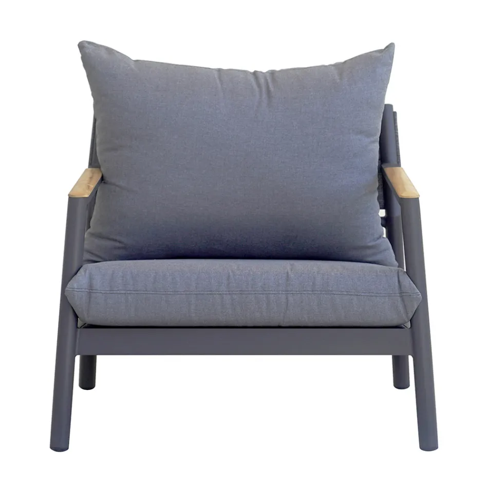 Trädgårdslounge med 2 fåtöljer, 1 soffa och 1 aluminiumbord - Minni Viadurini