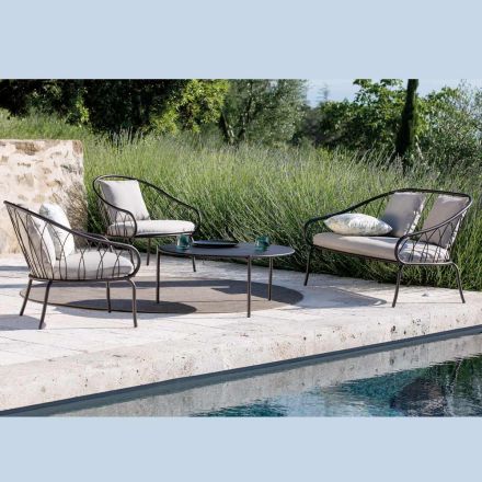 Trädgårdslounge med 2 fåtöljer och 1 2-sits soffa Made in Italy - Fontana Viadurini