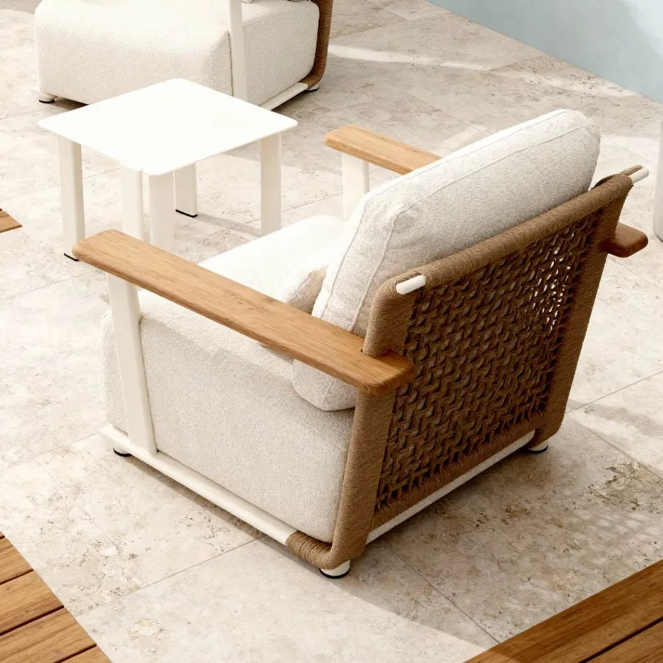 Trädgårdslounge med soffa, 2 fåtöljer och soffbord - Montorio Viadurini