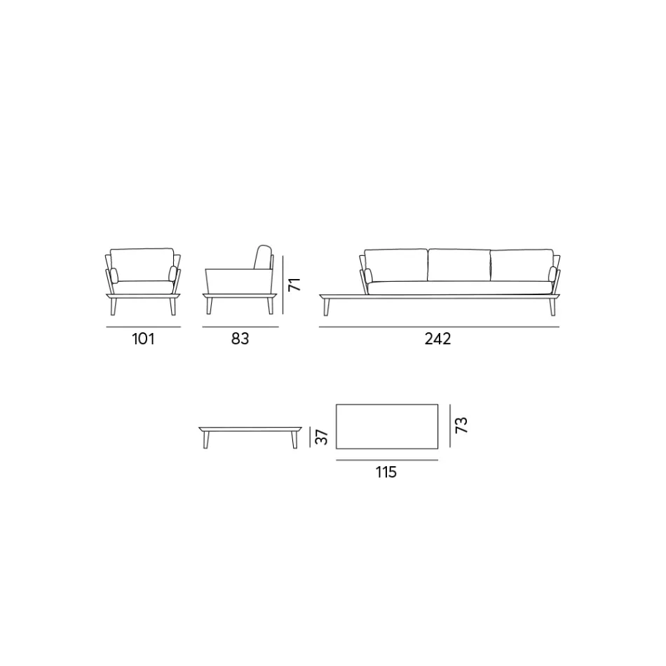 Trädgårdslounge med antracitgrå aluminiumstruktur - Fouquer Viadurini
