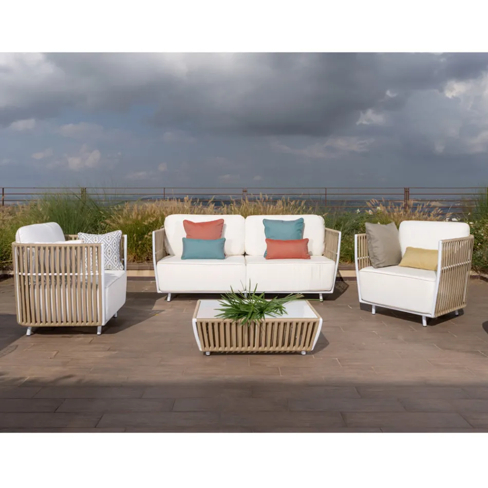 Garden Lounge i vitt aluminium och tyg - Eugene Viadurini