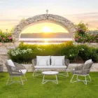 Trädgårdslounge i aluminium och repvävning - Alcor Viadurini