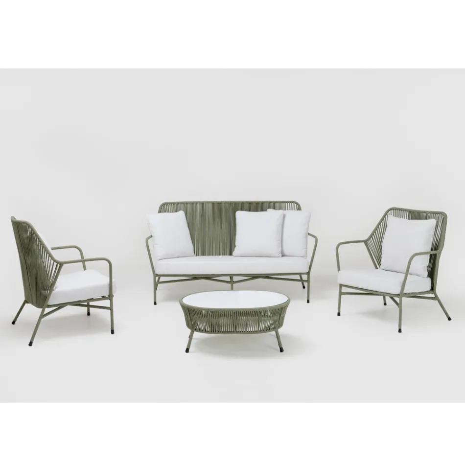 Trädgårdslounge i aluminium och repvävning - Asteria Viadurini