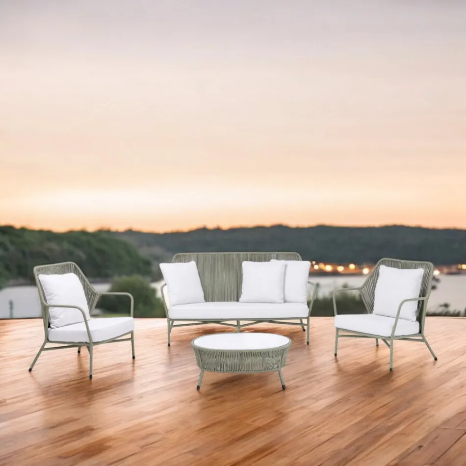 Trädgårdslounge i aluminium och repvävning - Asteria Viadurini