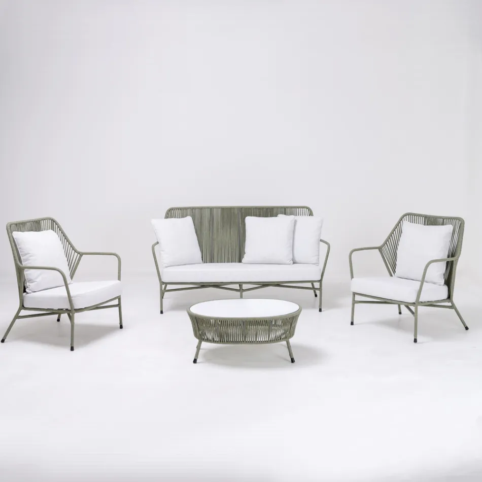 Trädgårdslounge i aluminium och repvävning - Asteria Viadurini