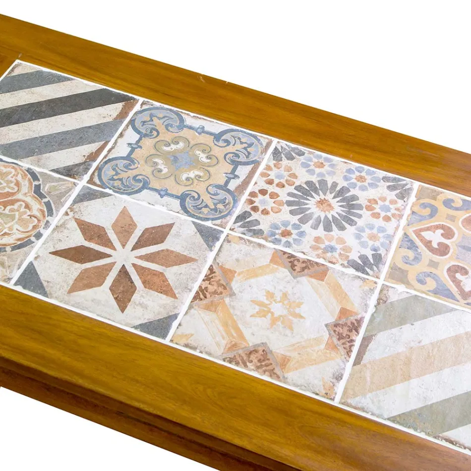 Trädgårdsloungeset i oljat akaciaträ naturfärg - Teknisk Viadurini