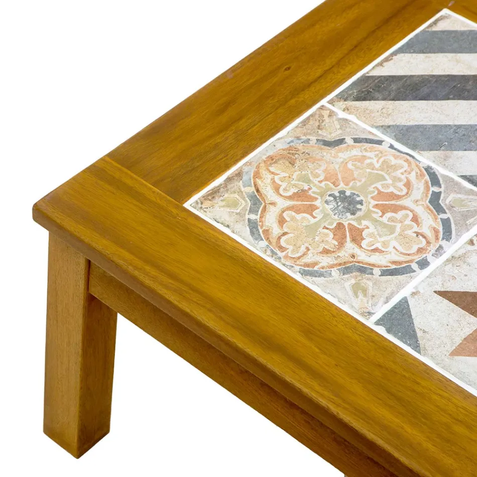 Trädgårdsloungeset i oljat akaciaträ naturfärg - Teknisk Viadurini